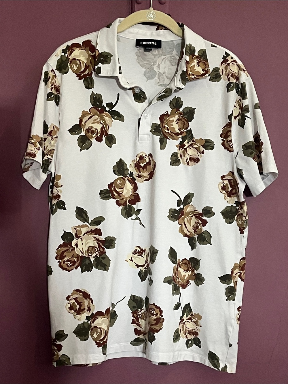 Express Polo with Brown and Green Floral Print